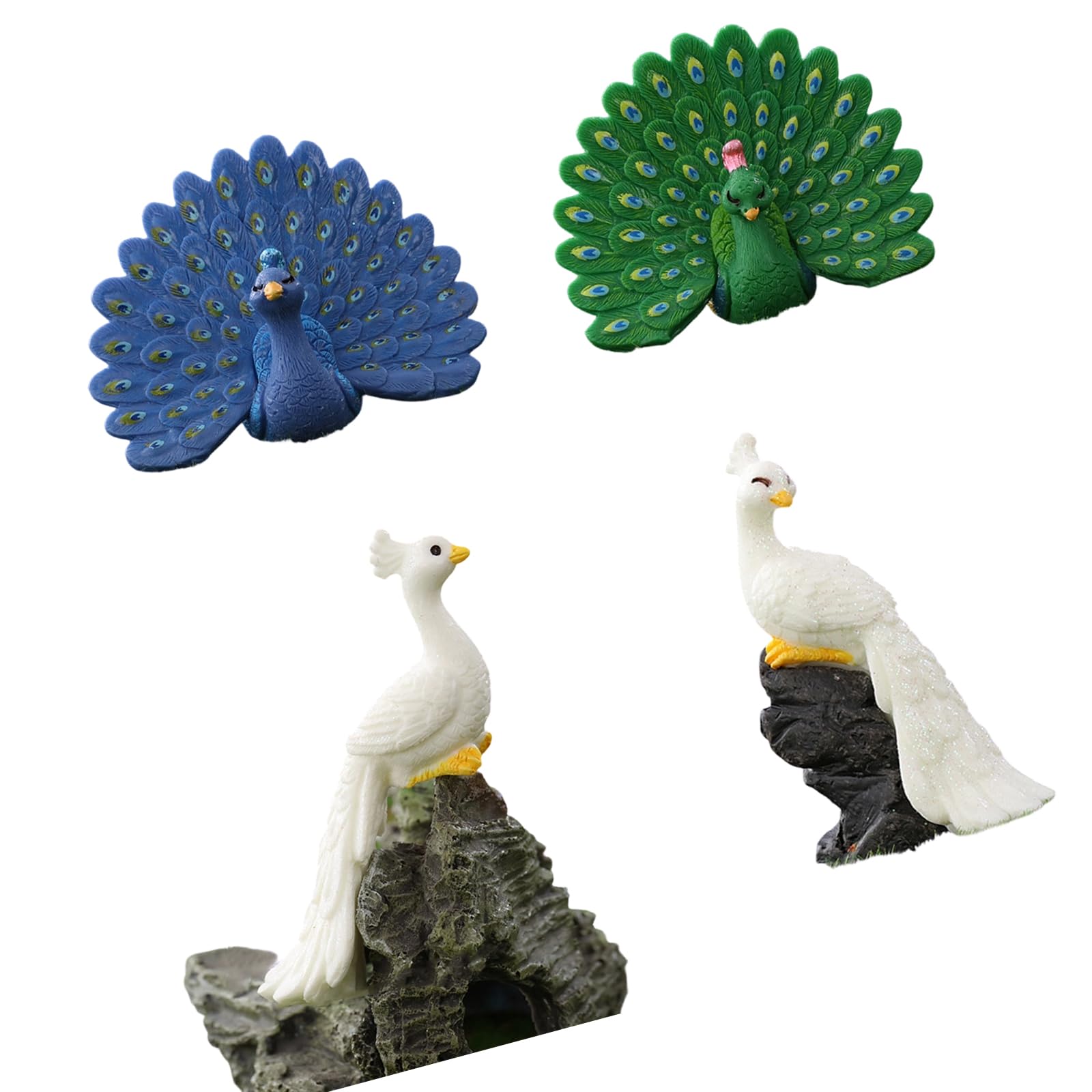Mllepjdh 4PCS Cartoon Peahen Figurine Resin Statue Sculpture Ornament for Desktop Decoration Miniature Garden Scene Landscape Peahen Figurine