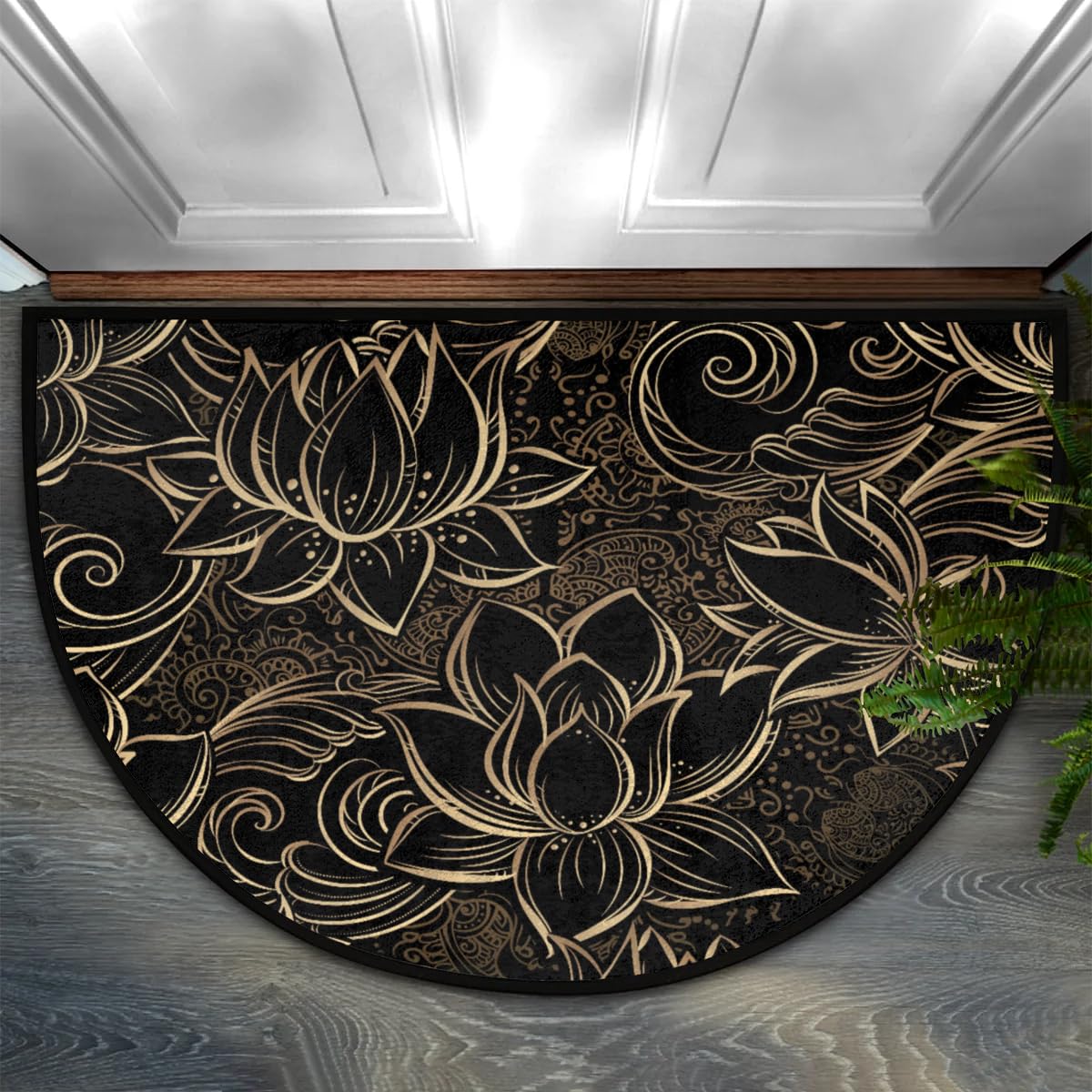 Pardick Half Round Door Mat Floral Flower Vintage Anti-Slip Semi Circle Rug 24X36 Indoor Door Mats Half Moon Bath Mat, Washable Decorative Floor Mats