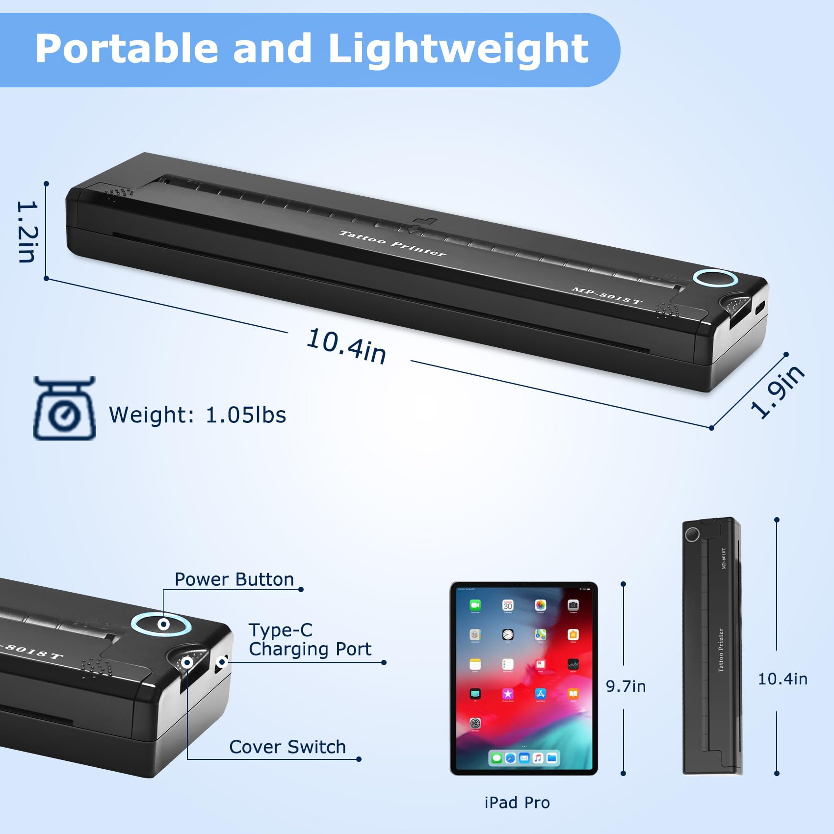 Suteck Wireless Tattoo Stencil Printer, Bluetooth Tattoo Transfer Printer with 15pcs Tattoo Transfer Paper for Tattooing, Thermal Tattoo Printer Machine Compatible with Android & iOS