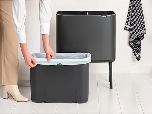Vista 110 de Brabantia Bo - Cubo de basura – 1 cubo interior de 9.5 galones (acero mate FPP) cubo de basura para residuos/reciclaje, compartimento extraíble +