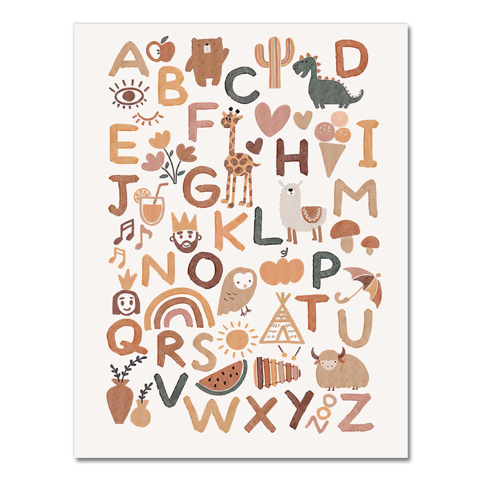 Poster Alfabeto E Numeri Su Tela Con Cornice In Legno - Decorazione Da Parete Educativa Per Cameretta Bambini, Asilo Nido E Stanza Giochi - 30,5 X 40,6 Cm