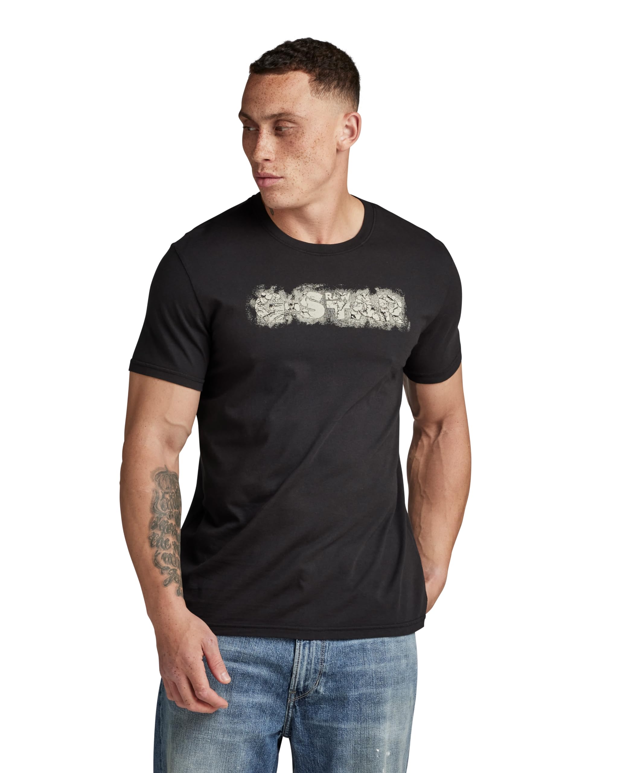 G-Star Men's Distressed Logo T-Shirt, Black (dk black D24363-C506-6484), S