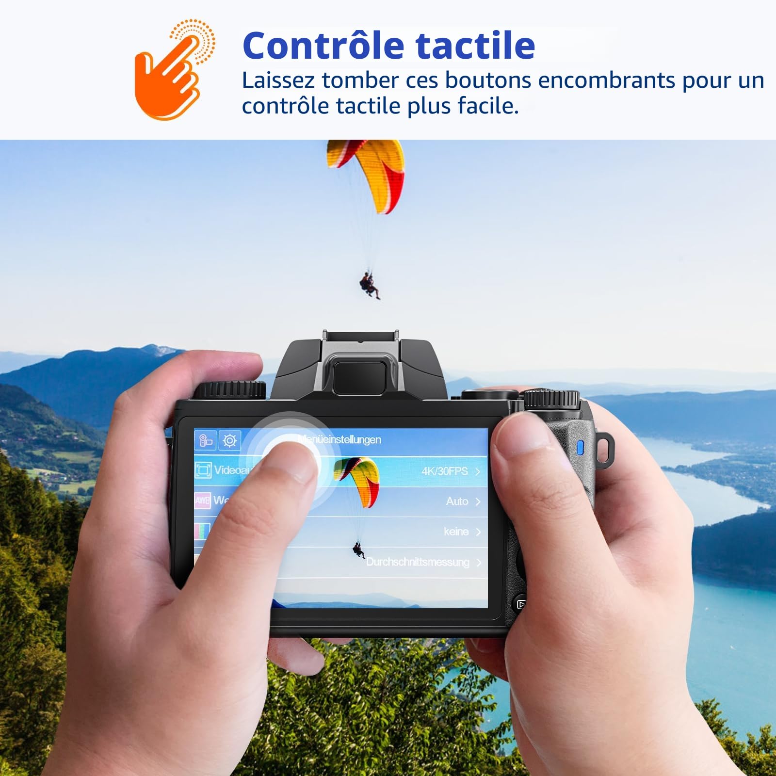 Appareil Photo numérique 4K, CCN 64MP Appareil Photo avec écran Tactile 3.0", Zoom numérique 16X, Fonction WiFi, avec Sacoche, Capuchon, Carte TF 32GB, Objectif Unique, Noir
