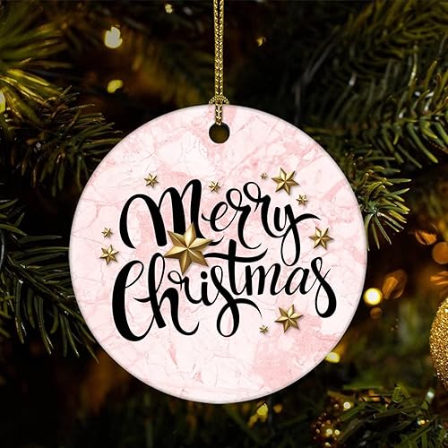 Vista 9 de Two-Side Printed Merry Christmas Marble Ceramic Christmas Ornament, Novelty for Family Friends Kids, Marble Printed Christmas Keepsake Pendants