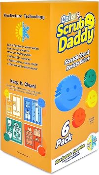 Scrub Daddy Sponge Set - Colors - Scratch-Free Scrubbers for Dishes and Home, Odor Resistant, Soft in Warm Water, Firm in Cold, Deep Cleaning, Dishwasher Safe, Multi-use, Functional 6 Count