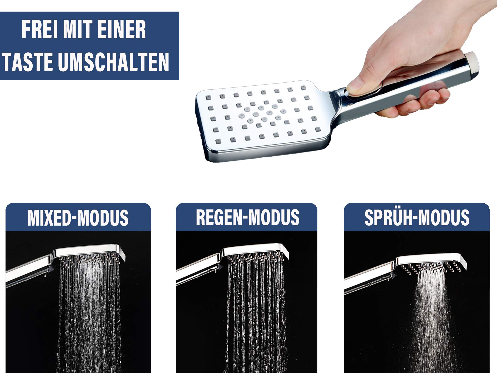 Système de douche en acier inoxydable de ELBE, douche à effet pluie avec pommeau de douche en acier inoxydable 304 30x30cm carré, kit de douche sans robinetterie, chromé kit colonne de douche