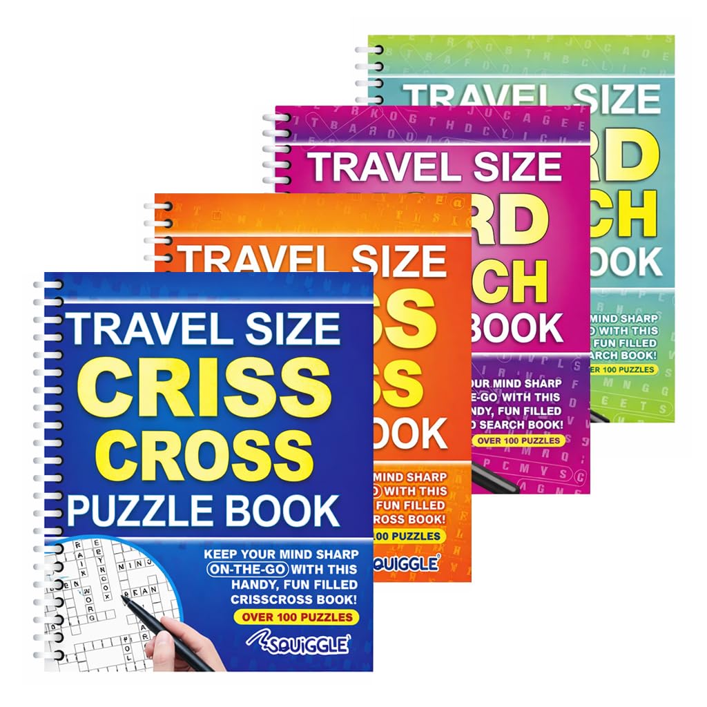 Sixstore A5 Spiral Bound Travel Size Word Search and Criss Cross Puzzle Books, Set of 4, Brain Teasers Travel Puzzles Book (SET 7) โ image 1