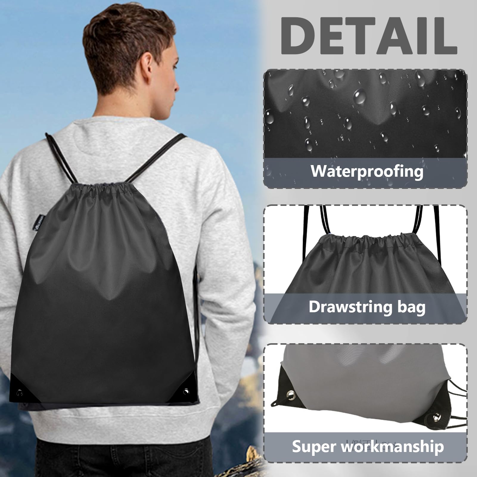 YONEEKSS 2 Pack Drawstring Bags, PE Bags Drawstring Gym Bag for Kids Adults String Swimming Bag Trainer Bag - Image 3