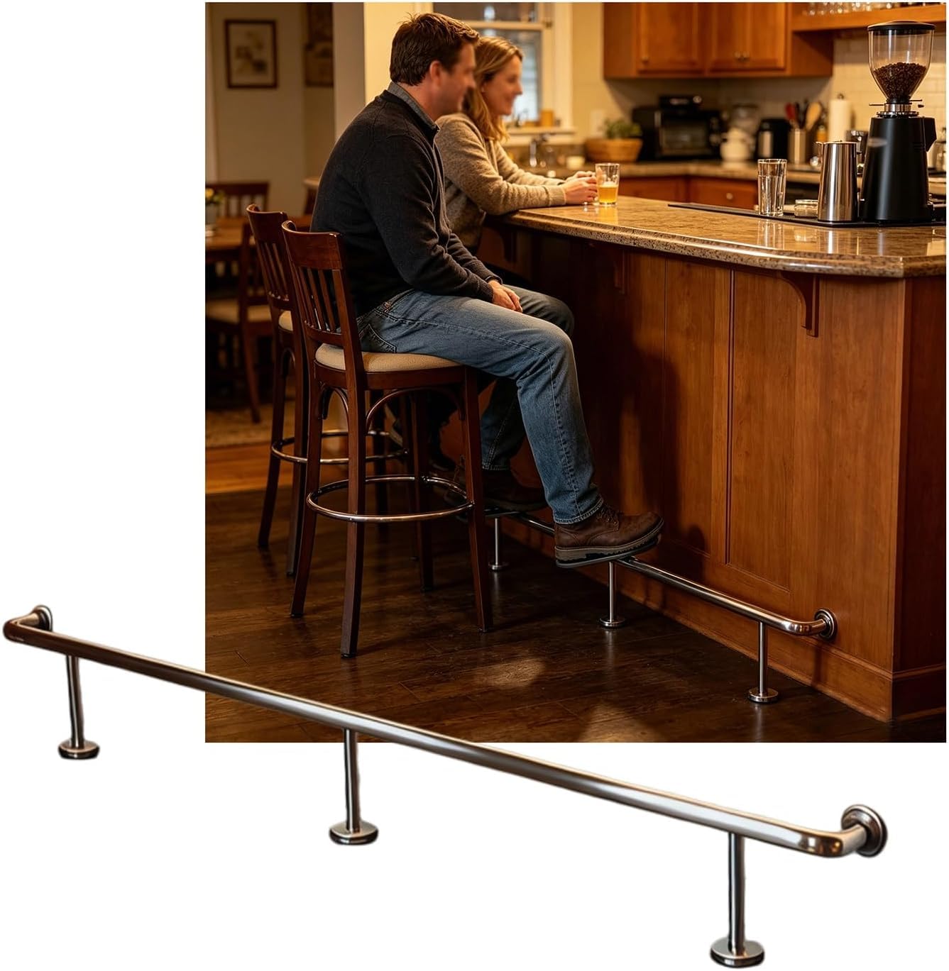 LXXW Bar Foot Rail Bar Foot Rail Kit 3.28~16.4ft for Indoor Stainless Steel Bars Feet Rails for Restaurant Kitchen(Silver,2.0M/6.56FT)