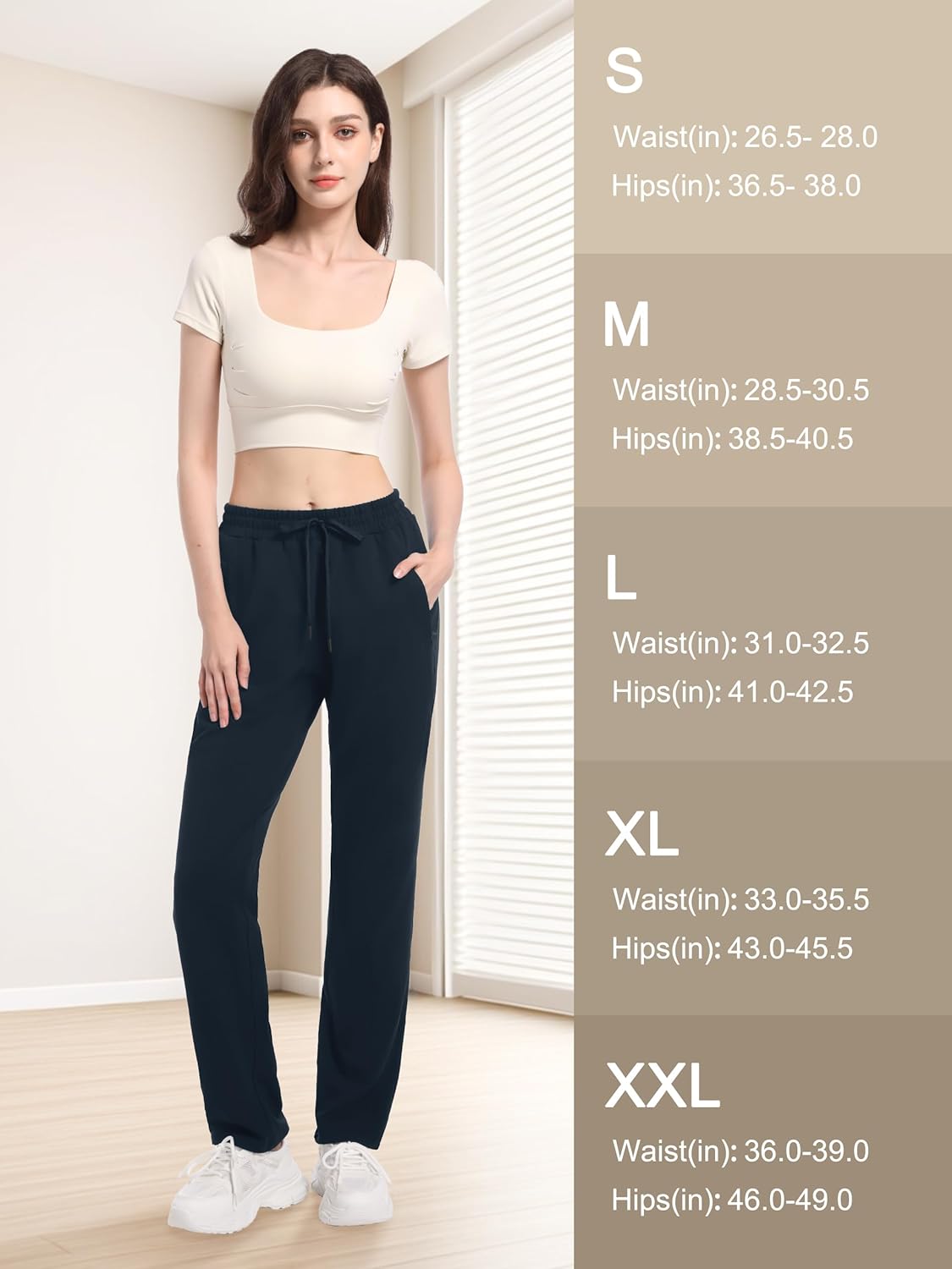 Tapata Petite Women's 26"/28" Inseam Sweatpants Cotton Lounge Yoga Pants Casual Open Bottom Workout Zipper Pocket Joggers - Image 8