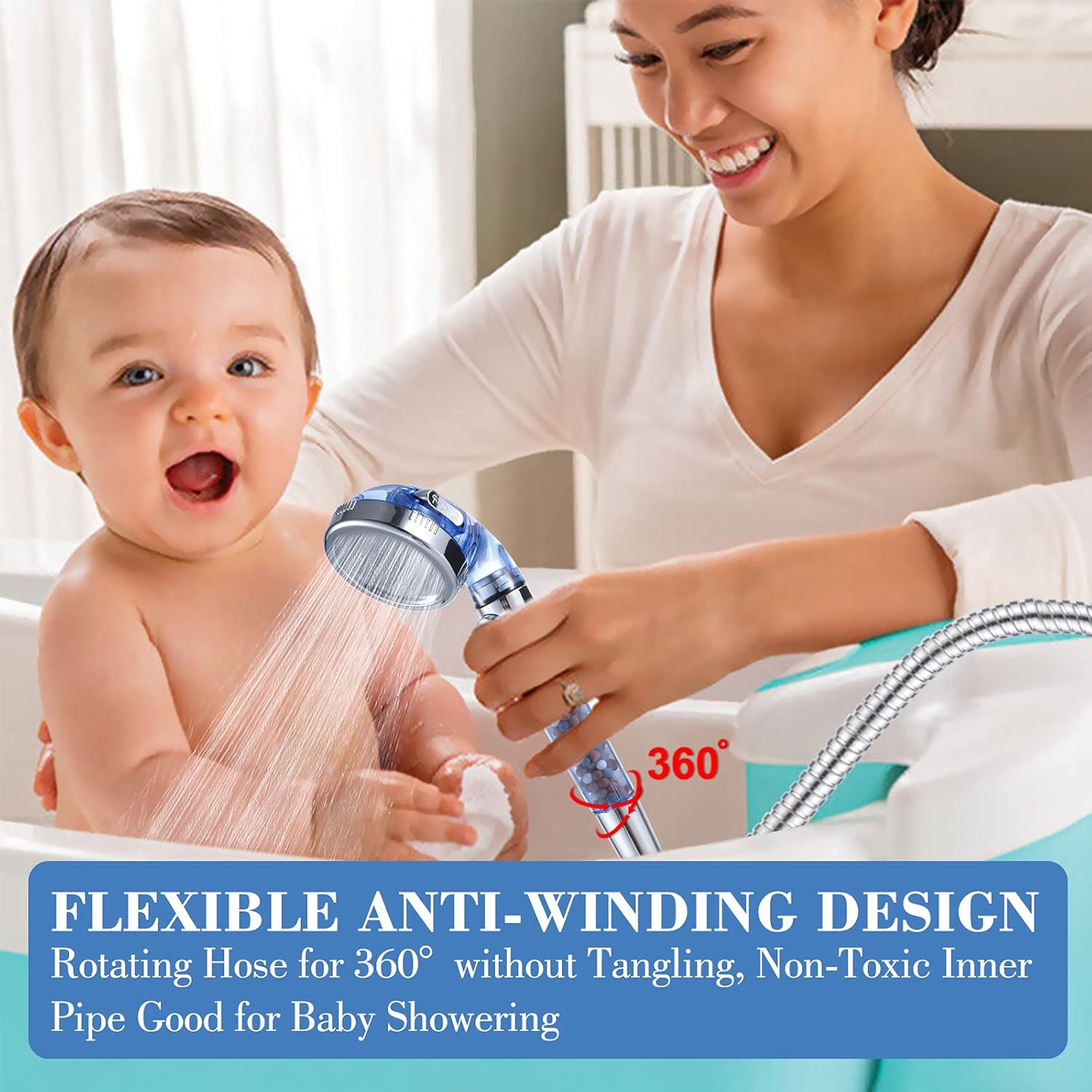 Shower Hose, 69 inches Expandable Shower Hose Extra Long for Bathing Toilet Cleaning, Leakproof Flexible Shower Hose Extension for shower head with Adjustable Shower Hose Holder - - 