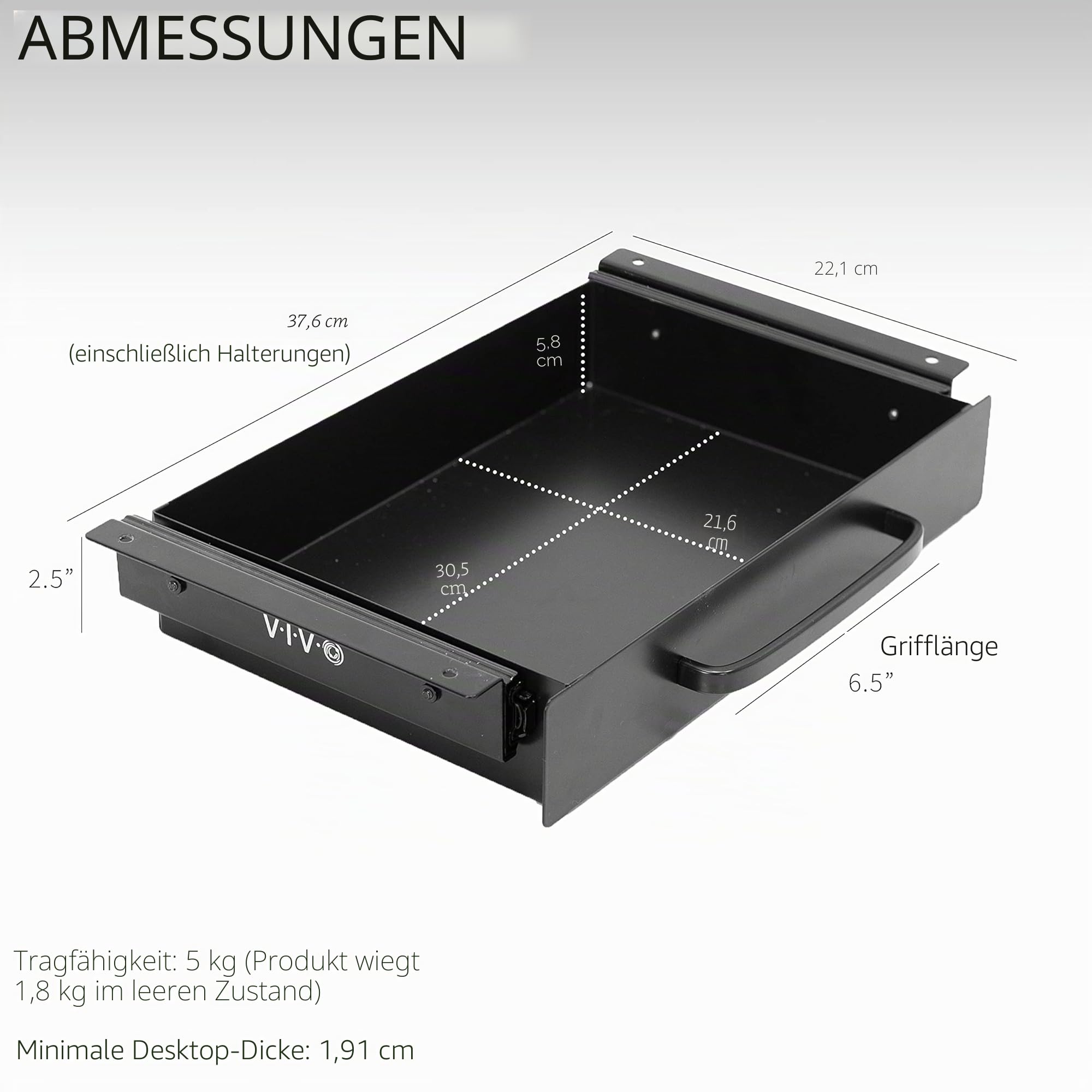 VIVO DESK-DR1H-B ausziehbare Schublade unter dem Schreibtisch, ausziehbarer Griff, Aufbewahrungs-Organizer für Sitz-/Steharbeitsplatz, Schwarz, 33 cm