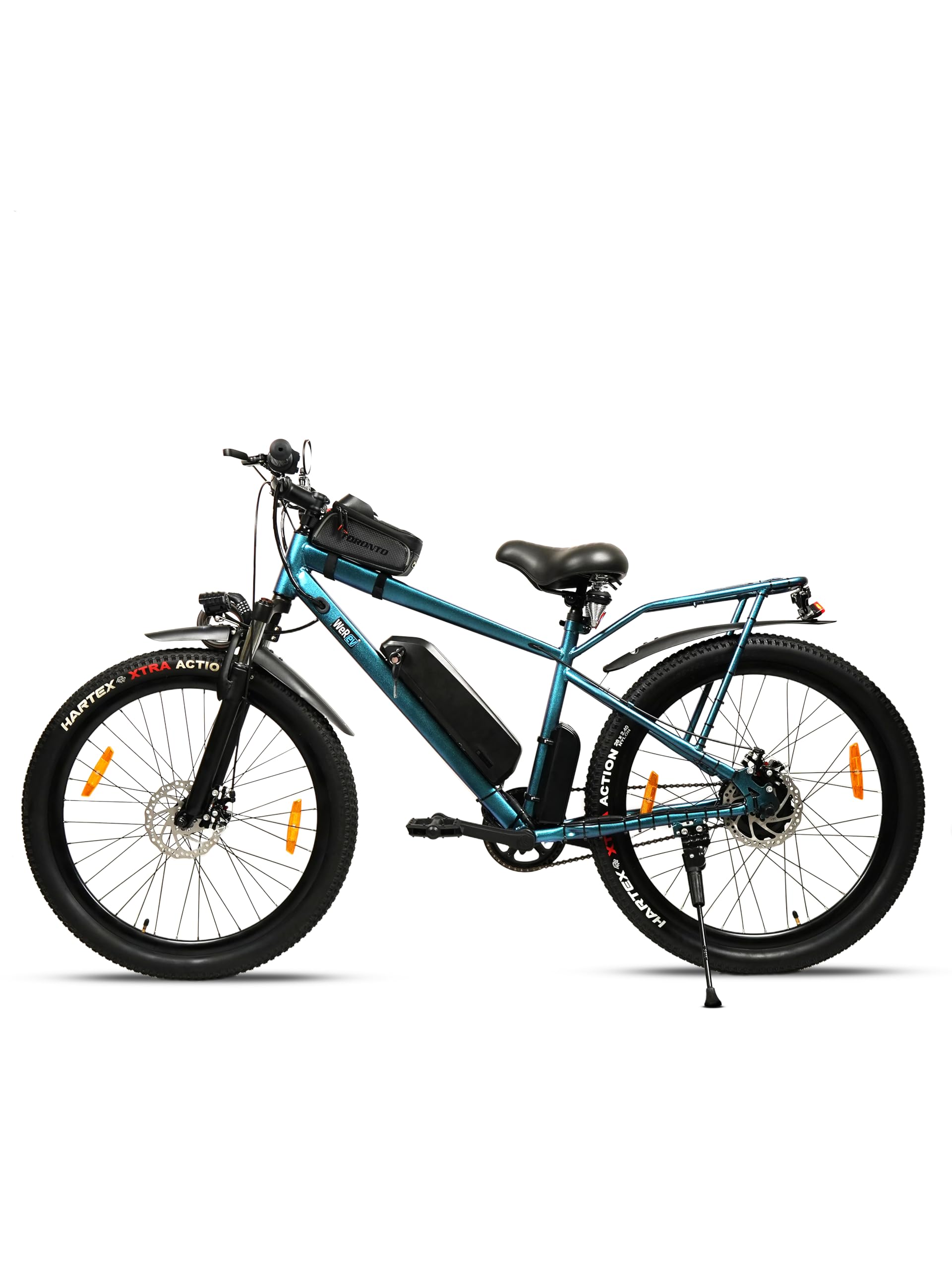 Ether E-Cycle, Effortless Riding with18.5 inch Sturdy Frame, 250W Motor with 50~60kms Range, Front & Rear Fork Suspension, 7.8Ah Li Ion Battery (Blue)-image-1