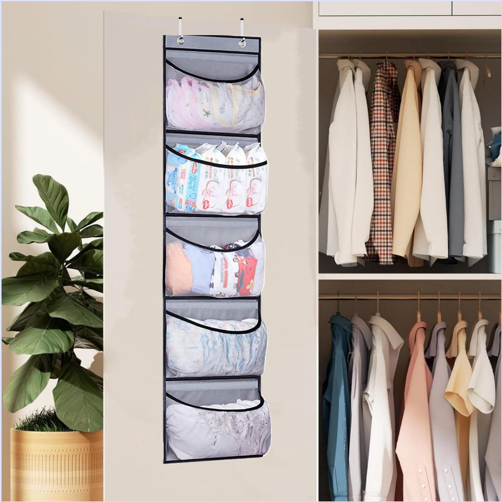 Hängeregal Für Schranktür - 5 Netztaschen Organizer 130cm Grau