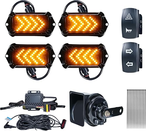 BystralX UTV Turn Signal Kit with 110dB Horn, Pre-Wired, Plug and Play UTV ATV Blinker with Rocker Switch, Rectangle Universal Street Legal Turn Signals Compatible with Polaris, Can-Am, Teryx, CFMOTO