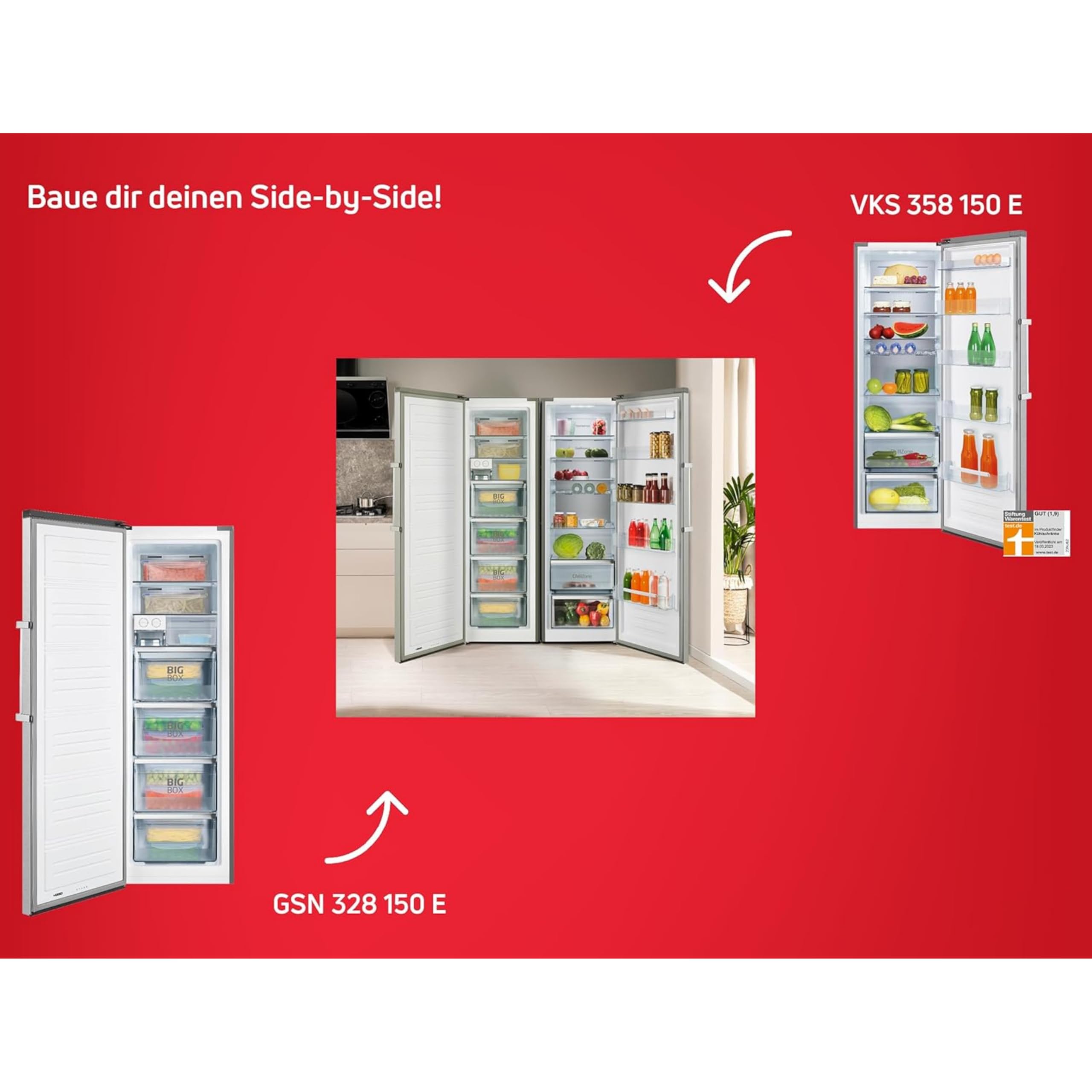 Amica Gefrierschrank freistehend 274 l Total NoFrost Inverter‑Kompressor LED‑Display Supergefrierfunktion 185,5 x 59,5 x 65,1 cm – Gefrierschrank Edelstahloptik