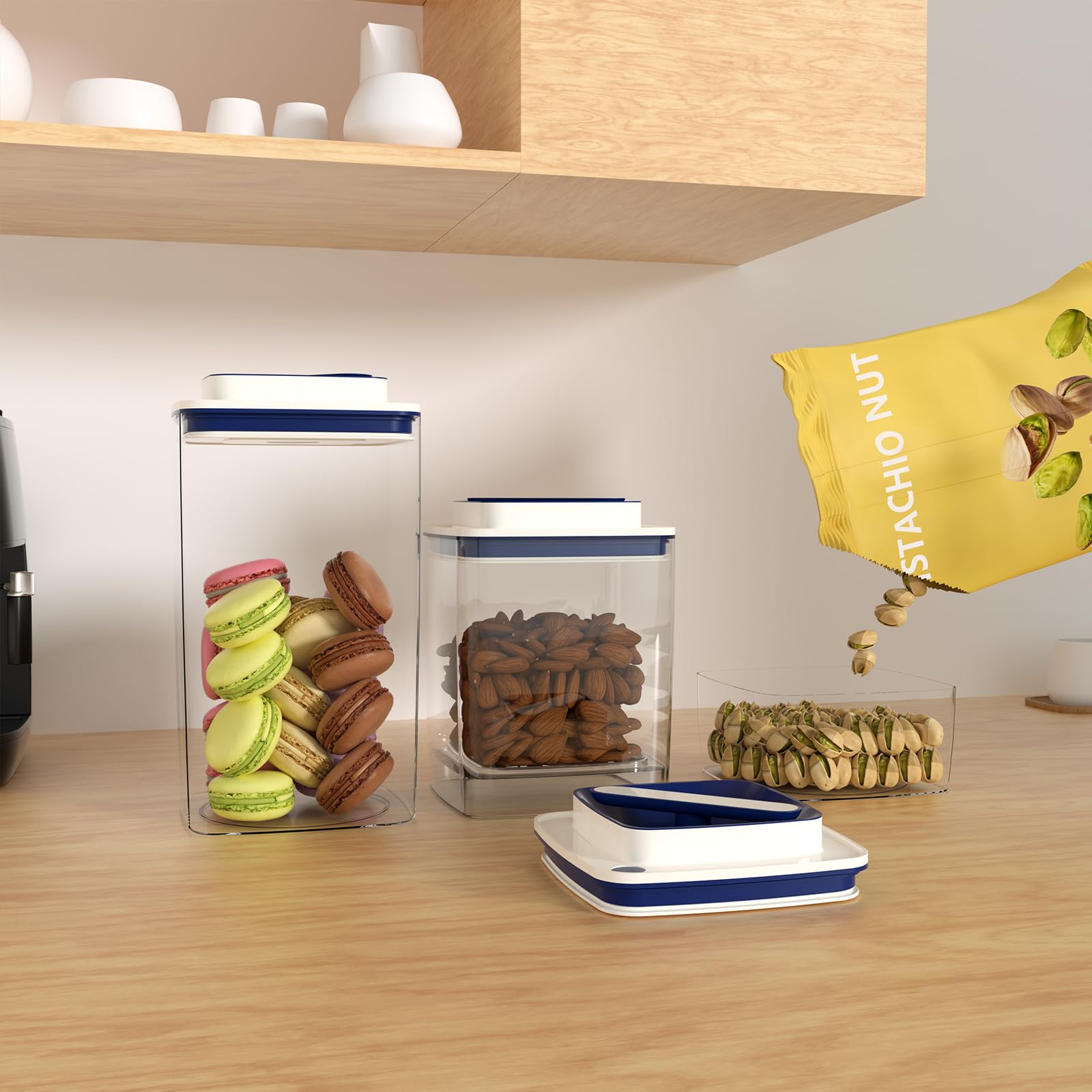 Bakpoco Vakuumversiegelte Frischhaltedosen für Kaffeebohnen, Müsli, Snacks, Gewürze, luftdichte Aufbewahrungsbehälter mit Luftpumpe, 3 Stück, kompakte, transparente Küchen- und