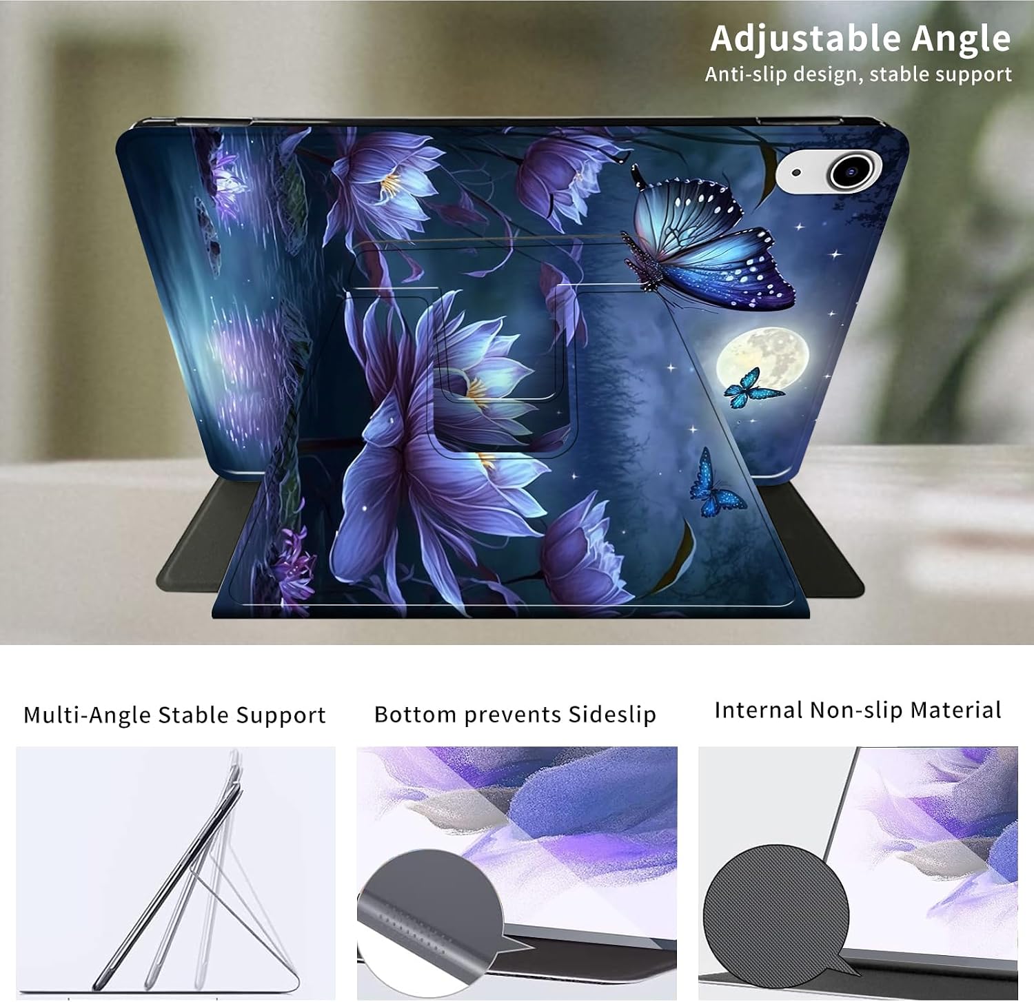 for iPad (A16) 11th Generation Case 11 Inch 2025,for iPad 10th Generation Case 10.9 Inch 2022-360 Degree Rotating Multi-Angle Viewing Protective Cover with Auto Sleep/Wake-Purple Flower Butterfly image 3