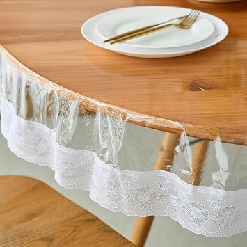 Clear PVC Table‑Cloth With 100% Waterproof Feature | Thick Vinyl Material, Oil‑Resistant Surface, Spill‑Proof Coating, Available in Round‑150cm for Kitchen & Dining‑Tables