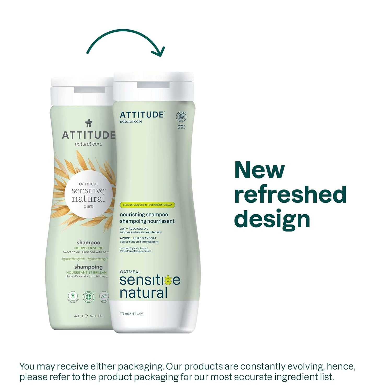 ATTITUDE Hair Shampoo for Sensitive Dry Scalp, EWG Verified, Soothing Oat, Dry and Damaged Hair, Naturally Derived Ingredients, Vegan and Plant-Based, Nourishing, Avocado Oil, 16 Fl Oz - Image 2