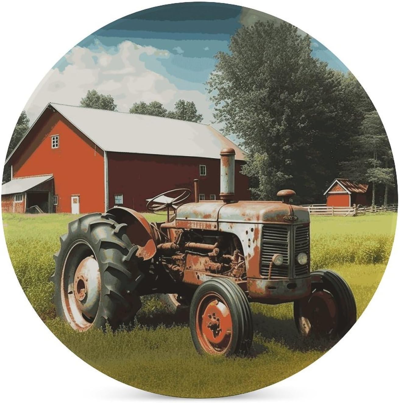 6PCS Company Farm Tractor Coasters Non-Slip Round Drink Coasters with Ceramic Stone and Cork Base, Heat Resistant Absorbent 33.00Stone Coaster Set for Kinds of Mugs and Cups, 4 Inch