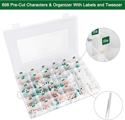 Miniatura 10 de Letras de fieltro para tablero de letras, personajes precortados con bandeja de clasificación, letras de tablero de fieltro (1 pulgada más negro)