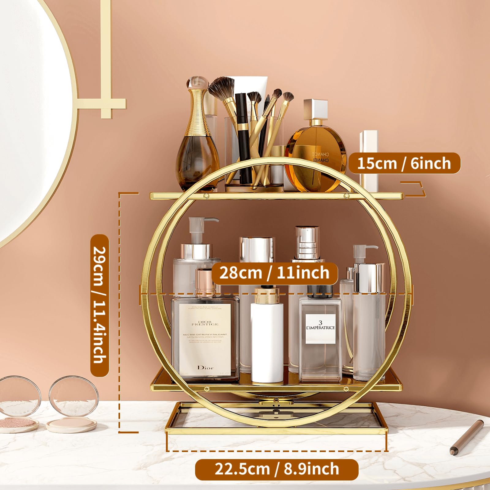 YCIA&DONE Organiseur Maquillage Étroits 2 Niveaux – Étagère Salle De Bain Fine Gris Fumé, Parfait Pour Petits Espaces