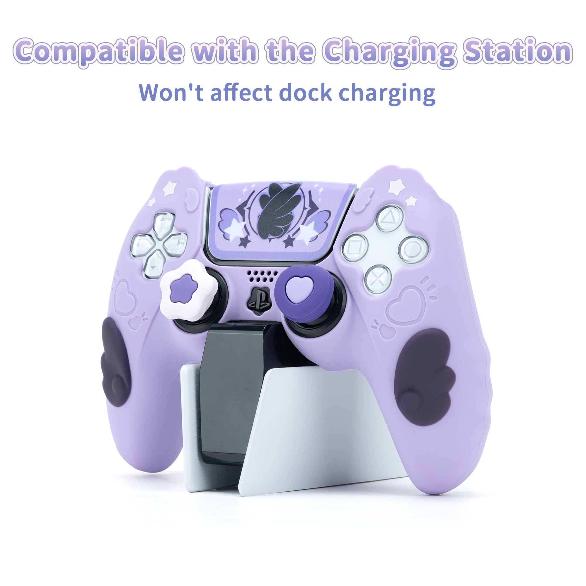 GeekShare Custodia protettiva per controller PS5 per Playstation 5 Wireless Controller in silicone antiscivolo, set di impugnature per la pelle - Star Wings versione scura