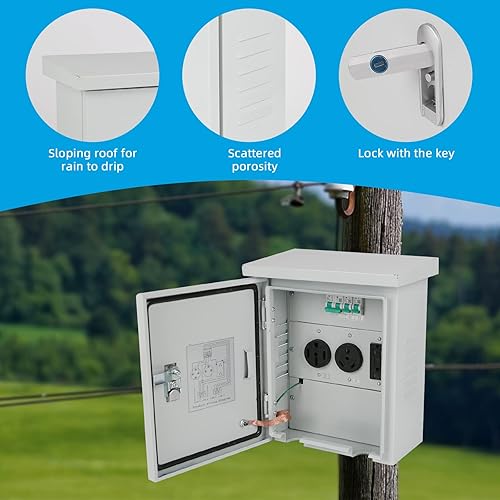Miniatura 2 de Panel de toma de corriente temporal caja de toma de corriente RV con 20 amperios 30 amperios receptáculo de 50 amperios instalado cerrado y