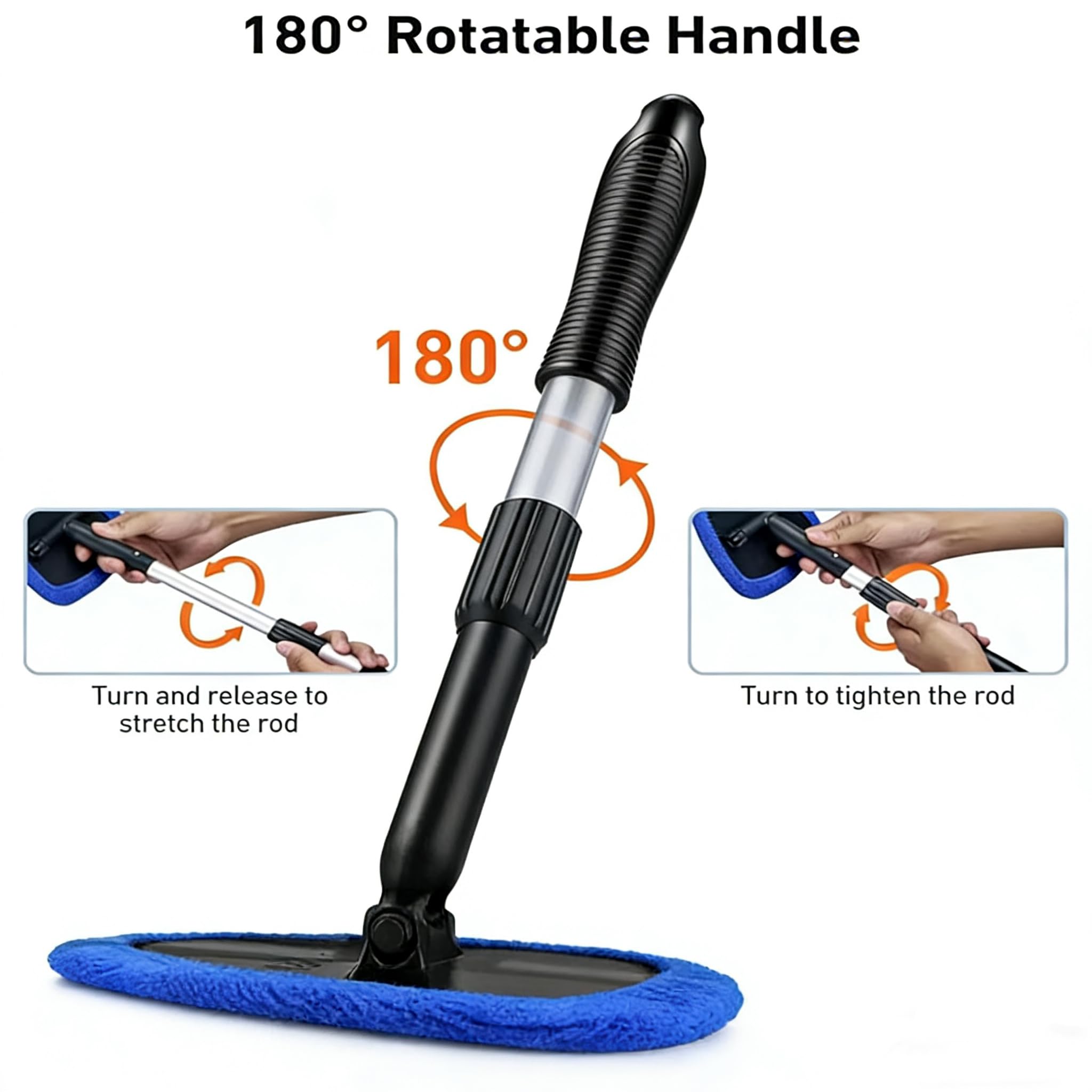 Car Windscreen Cleaner Tool, Telescopic Handle Car Cleaning Kit with 4 Reusable Microfiber Pads, Auto Windshield Cleaner for Interior Exterior Glass - 5