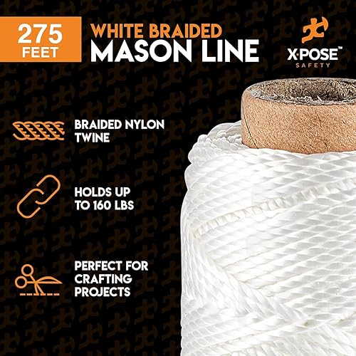 Miniatura 23 de Xpose Safety Cuerda blanca Mason Line – # 18 trenzado de nailon – Línea de construcción duradera de 275 pies para herramientas de mampostería, nivel