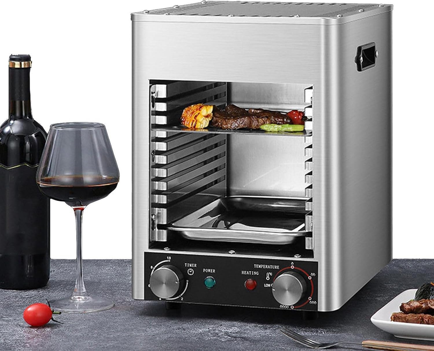 Electric Steak Broiler, 1700W Steak Oven Commercial Electric Oven, 10 Layer Grill, Time and Temperature Adjustable, Maximum Temperature 800℃, Suitable for Indoor Kitchen