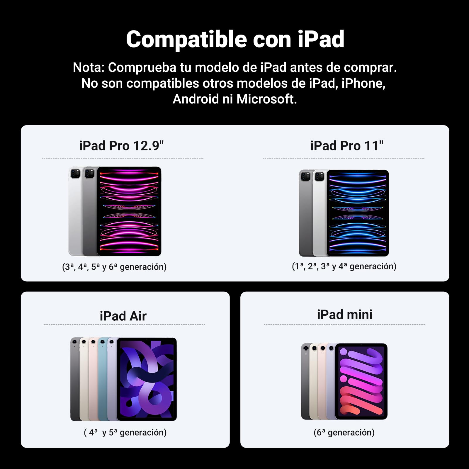 UGREEN Lápiz óptico Magnético, Carga Inalámbrica, Rechazo de Palma, Detección de Inclinación, Lápiz de Alta Precisión Pencil Compatible con iPad Pro de 12,9/11 Pulgadas (2018-2022) Air 4/5 10 Mini 6