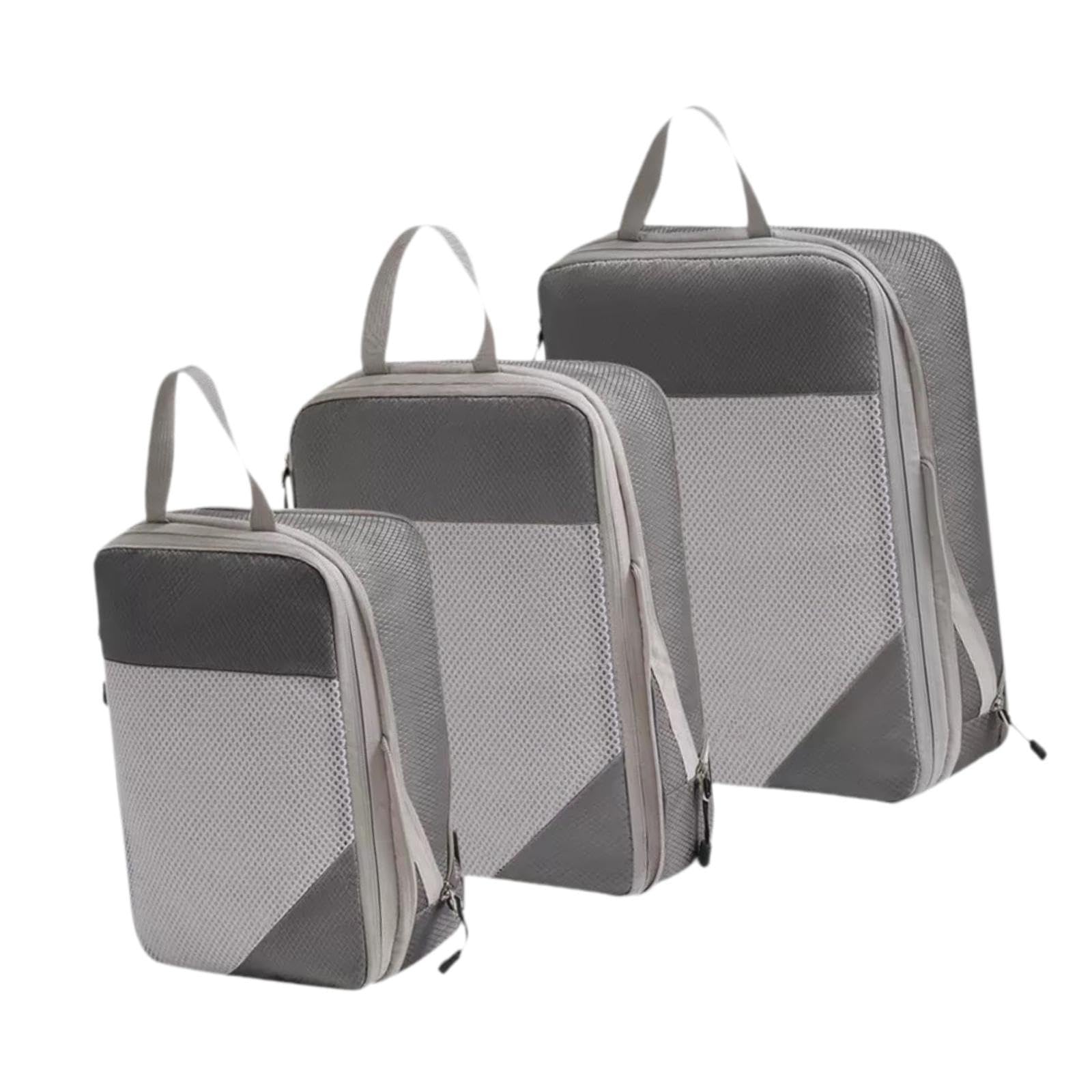 3Pcs Compression Packing Cubes Compression Storage Bags for Vacation Outdoor Gray-image-16
