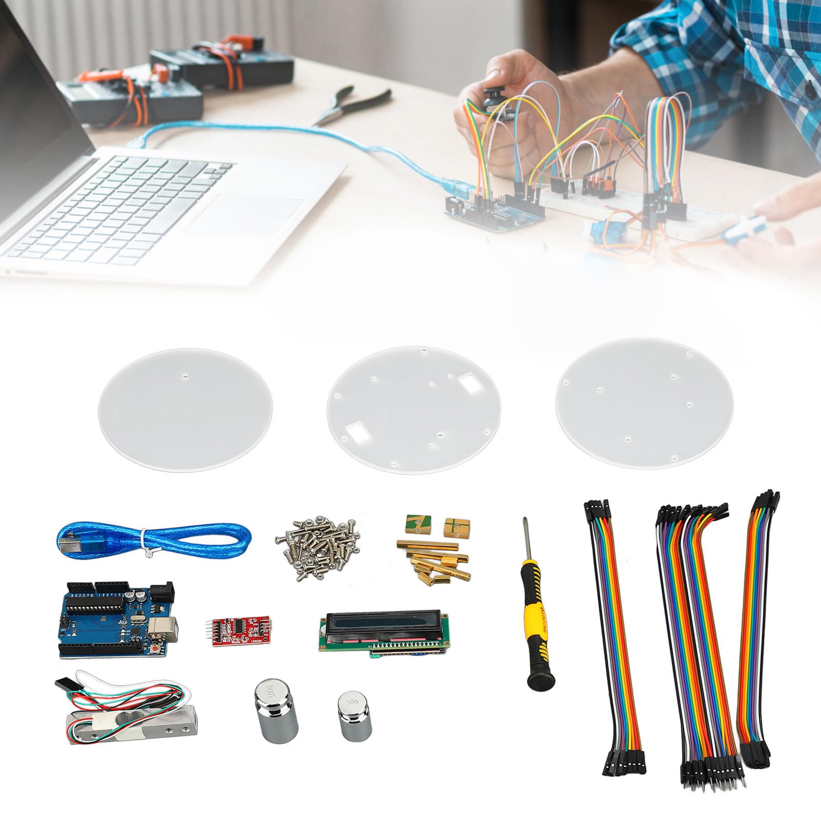 Tyenaza Kit de placa de desarrollo de báscula electrónica, pantalla LCD 1602, kit de programación de báscula digital de alta precisión con celda de carga de 5 kg