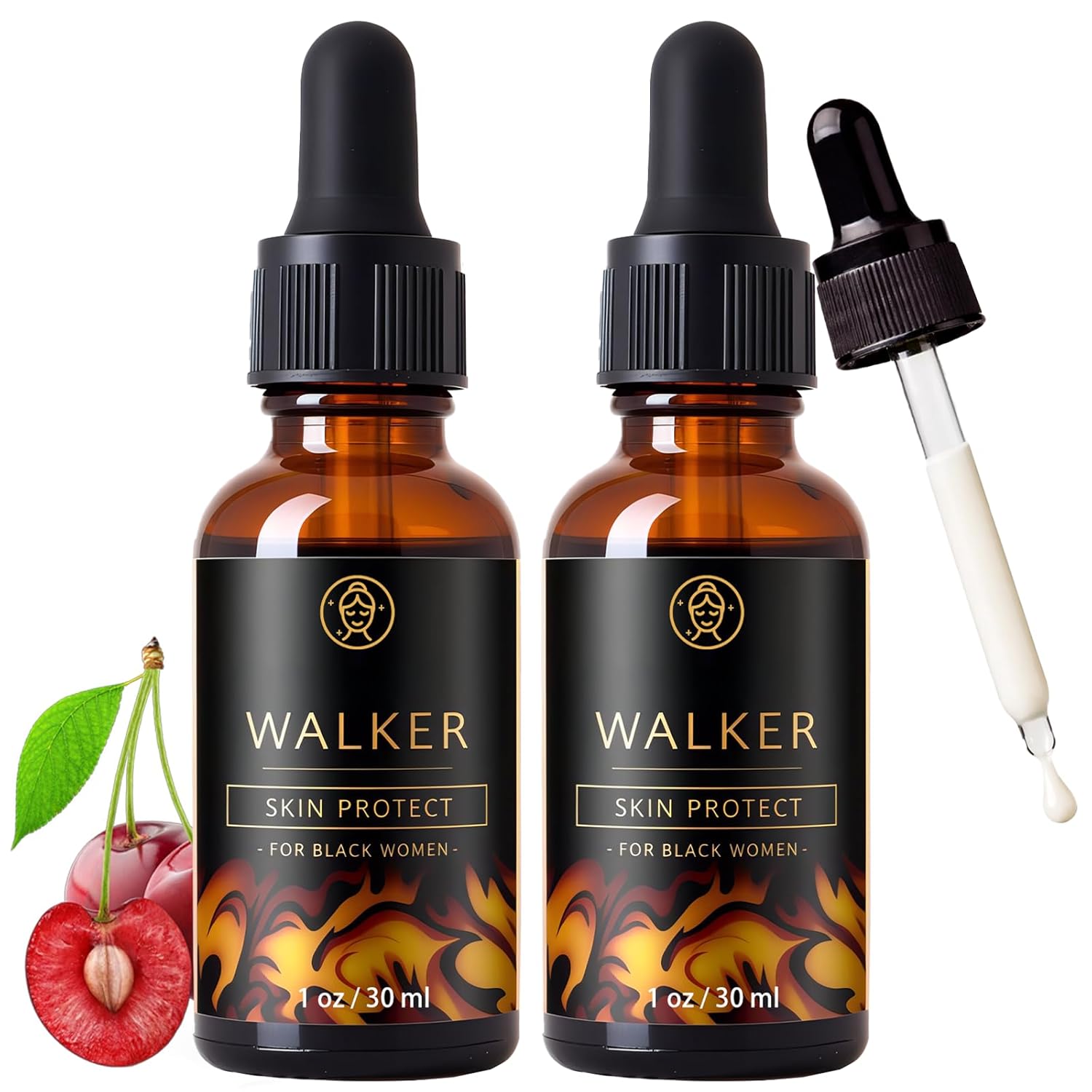 Walker Skin Protect Serum, Natural Firming Face Serum To Reduce Wrinkles, with Black Castor Oil, Hydrate & Brighten Skin for Melanin-Rich Skin, Lightweight & Non-Greasy for all skin types