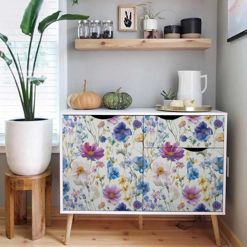 Watercolor Pink Purple Wildflower Daisy Flowers Peel and Stick Wallpaper Wall Decor Self Adhesive Wall Paper Stick on Easy Peel Off Contact for Renter Apartment