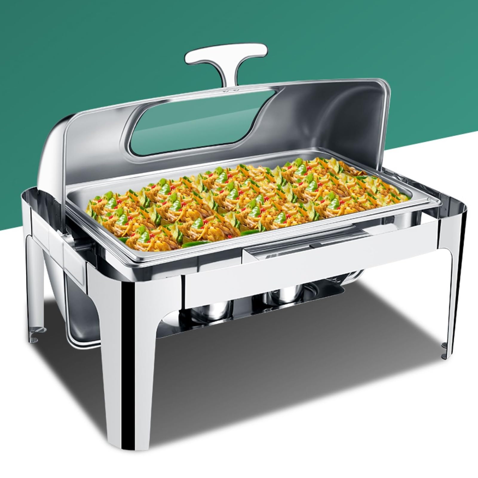 Calentador de Comida para Buffet Electrico 9/13.5 L Chafing Dish Electrico de Acero Inoxidable Pulido Espejo con Tapa Visual para Catering, Buffet(9L/3)