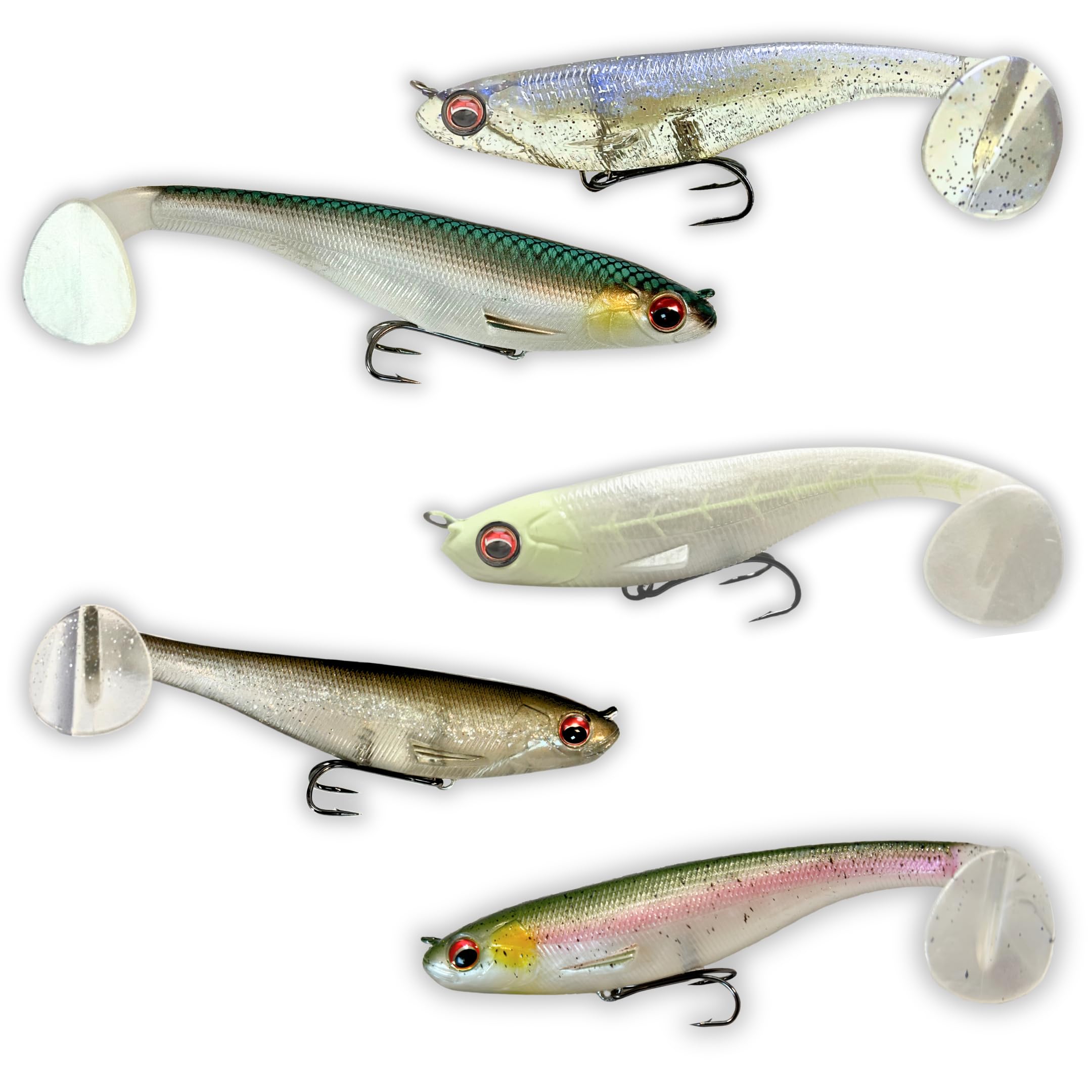 USA Bass Tackle Mag Shad – Duftinfundierter Magnum Paddle Tail Swimbaits Pre Rigged Angelköder Premium-Köder mit starkem Besitzerhaken, Angelausrüstung für riesige Raubfische