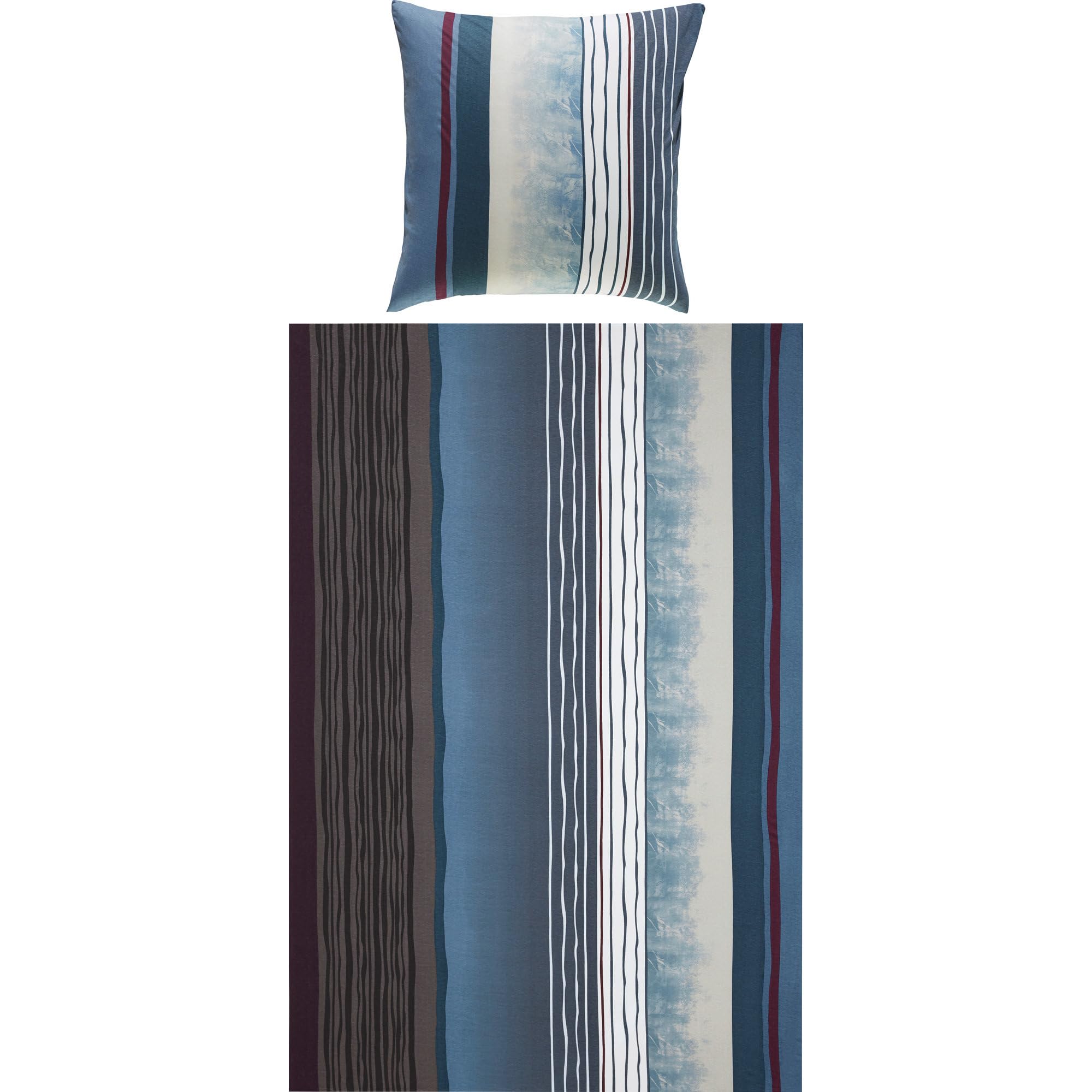 REDBEST Bettwäsche, Bettgarnitur Single-Jersey blau-anthrazit Größe 80x80 cm / 135x200 cm - Wendekissenbezug, temperaturausgleichend, bügelfrei, mit Reißverschluss