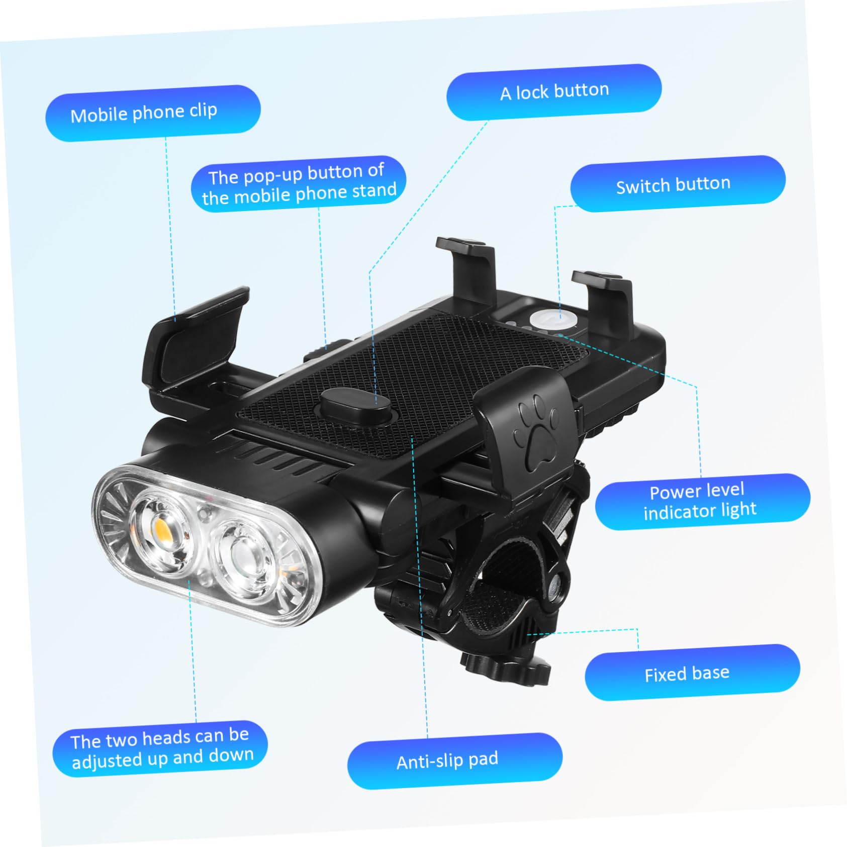 TOYANDONA per Bici con Supporto Smartphone e Clacson Elettrico Faro Anteriore e Posteriore LED Ricaricabile USB con Power Bank per Ciclismo Notturno e Mountain Bike