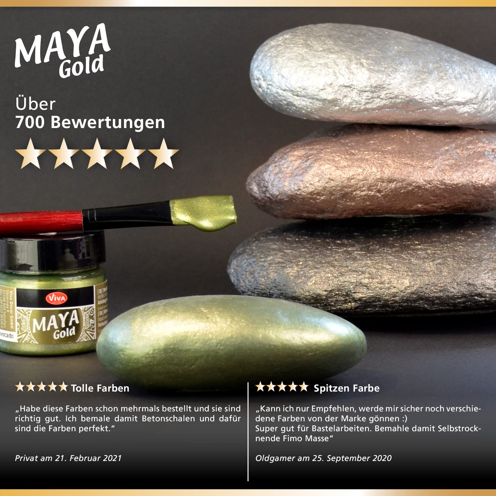 Maya Gold 12er Farbset - Glamorous Moments - Metall-Glanz Effektfarbe, Bastelfarbe, Dekofarbe mit metallischem Schimmer, 12 x 45 ml