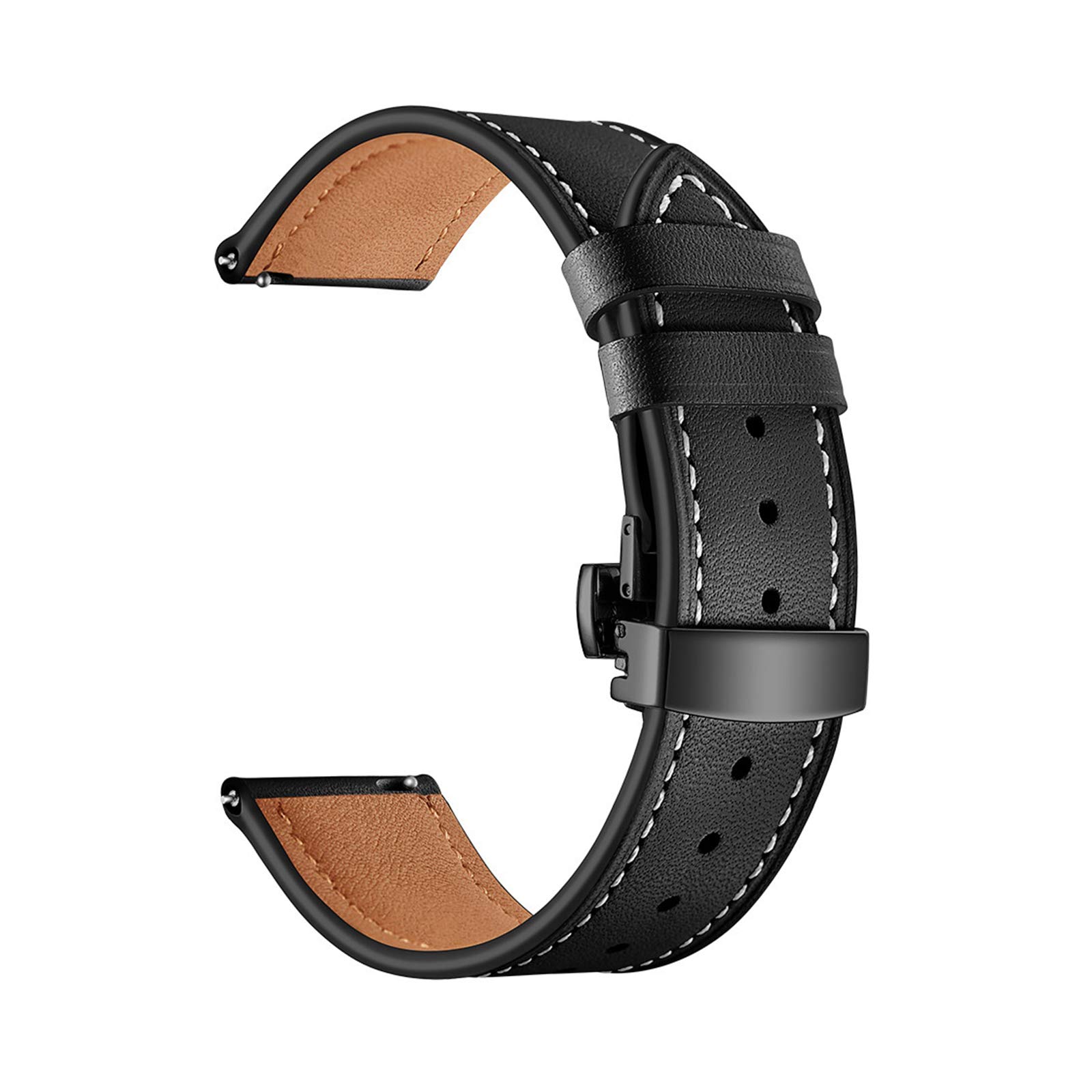 20mm/22mm Donna Uomo Elegante Cinturino in Vera Pelle Cinturino a sgancio rapido Fibbia a Farfalla Cinturino di Ricambio Traspirante e Delicato sulla Pelle (Color : Black Watchband with Black Buckle