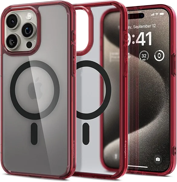 Spigen for iPhone 15 Pro Max Case, Ultra Hybrid MagFit [Anti-Yellowing] [Compatible with Magsafe] - Deep Red