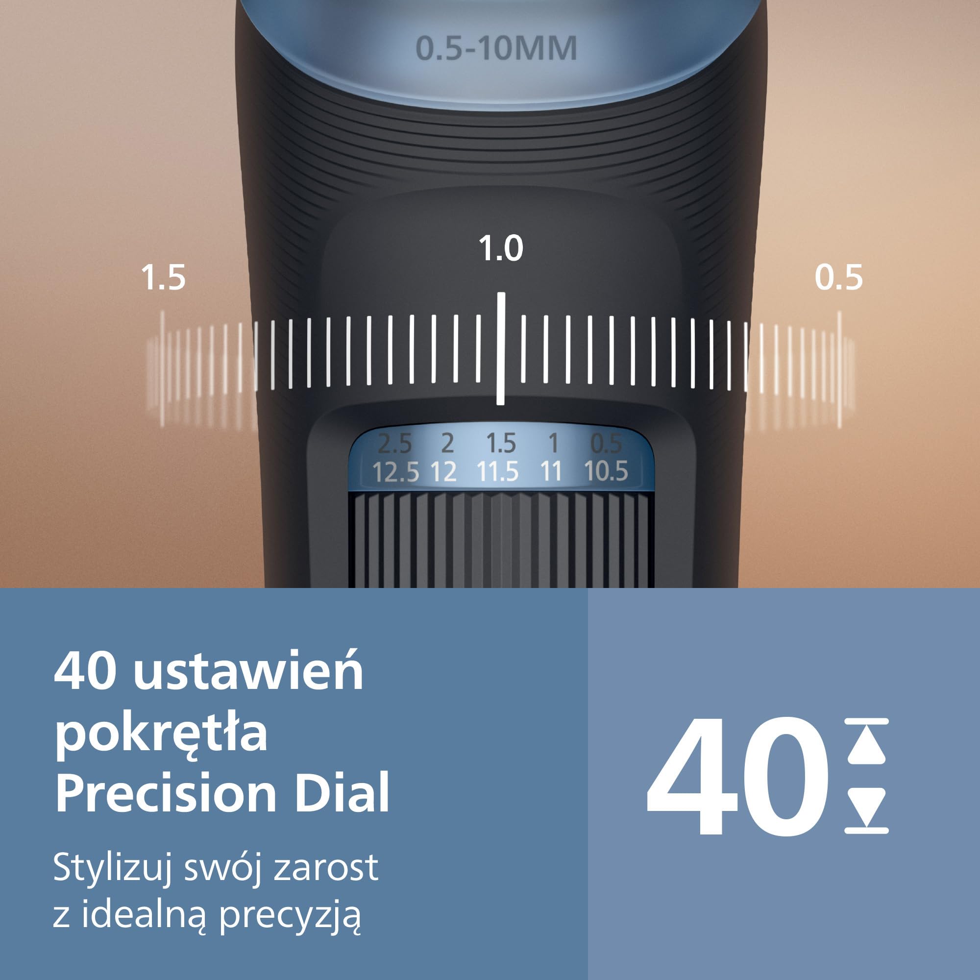 Trymer do brody Philips z serii 3000 – samoostrzące się metalowe ostrza, 40 ustawień, nasadka Lift&Trim, 100% wodoodporności, wskaźnik naładowania baterii, zasilanie przez USB, model BT3660/15
