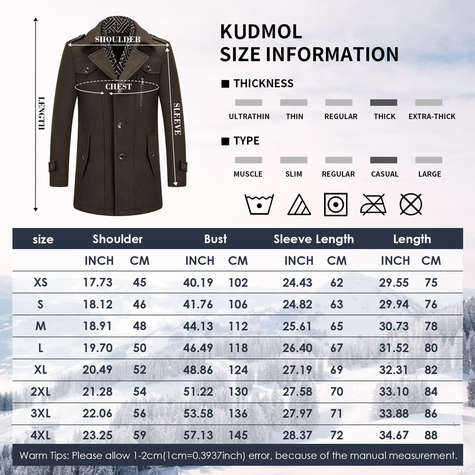 Abrigo para hombre de lana de invierno cálido para hombre, abrigo grueso para negocios, Slim Fit Overcoat, café, XXXL