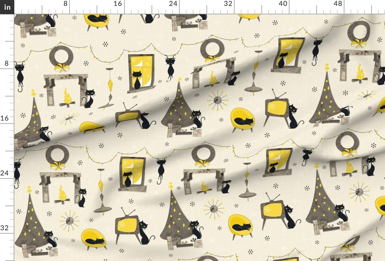 Spoonflower Fabric - Vintage Xmas Cats Christmas Holidays Fifties Retro Mid Century Holiday Printed on Upholstery Velvet Fabric Fat Quarter - Upholstery Home Decor Bottomweight Apparel