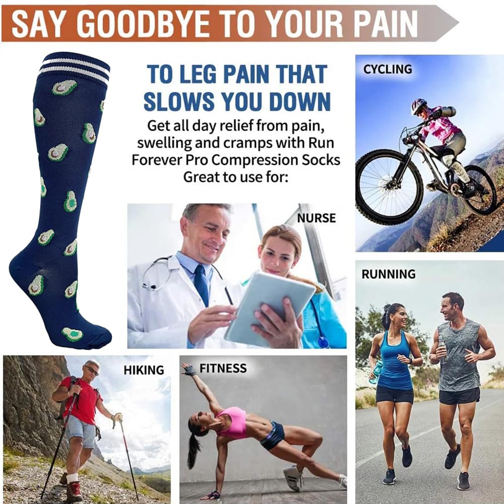 6 Paires de Chaussettes de Compression pour Homme et Femme de Contention Colorées Pour Le Sport, La Course, Les Voyages, Le Cyclisme