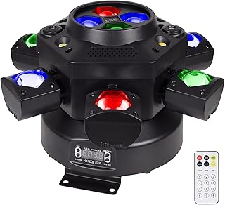 Moving Head DJ Lights, 150W RGBW LED Moving Head Lights, 6 Arms Party Light, 4 in 1 Bee-Eyes Effect Light, Red Green Starry, White & Amber Strobe, Support DMX-512 & Remote for Party Bar Disco Club DJ