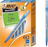 BIC Round Stic Xtra Life Blue Ballpoint Pens, 1.0mm Medium Point, 60-Count Pack - Long-Lasting Ink & Smooth Writing